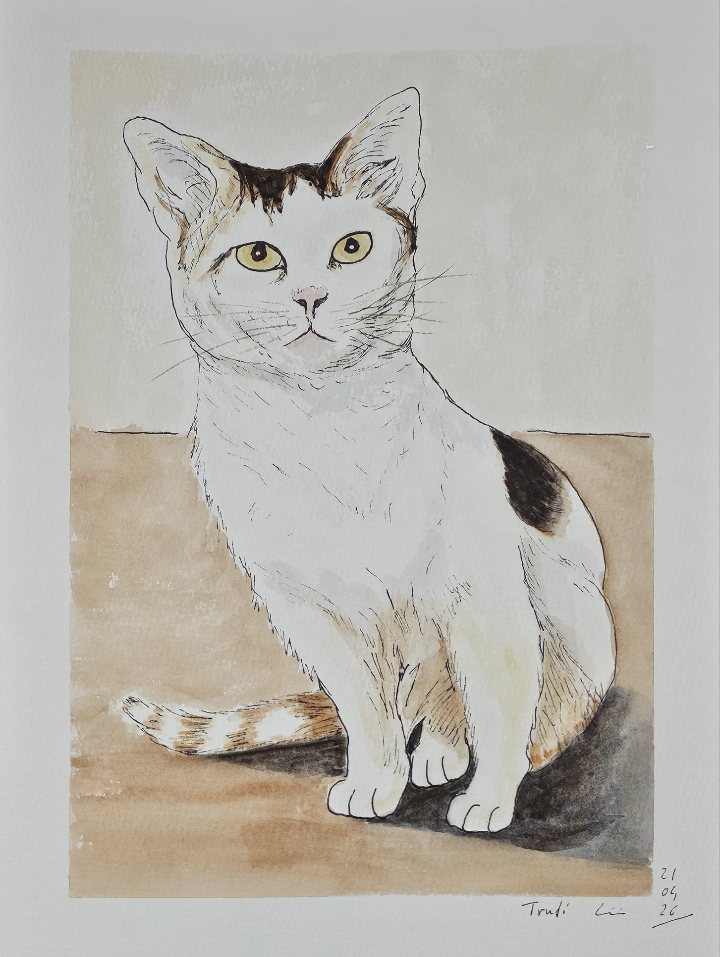 Trudi, acuarela y tinta sobre lienzo de papel, 2026
