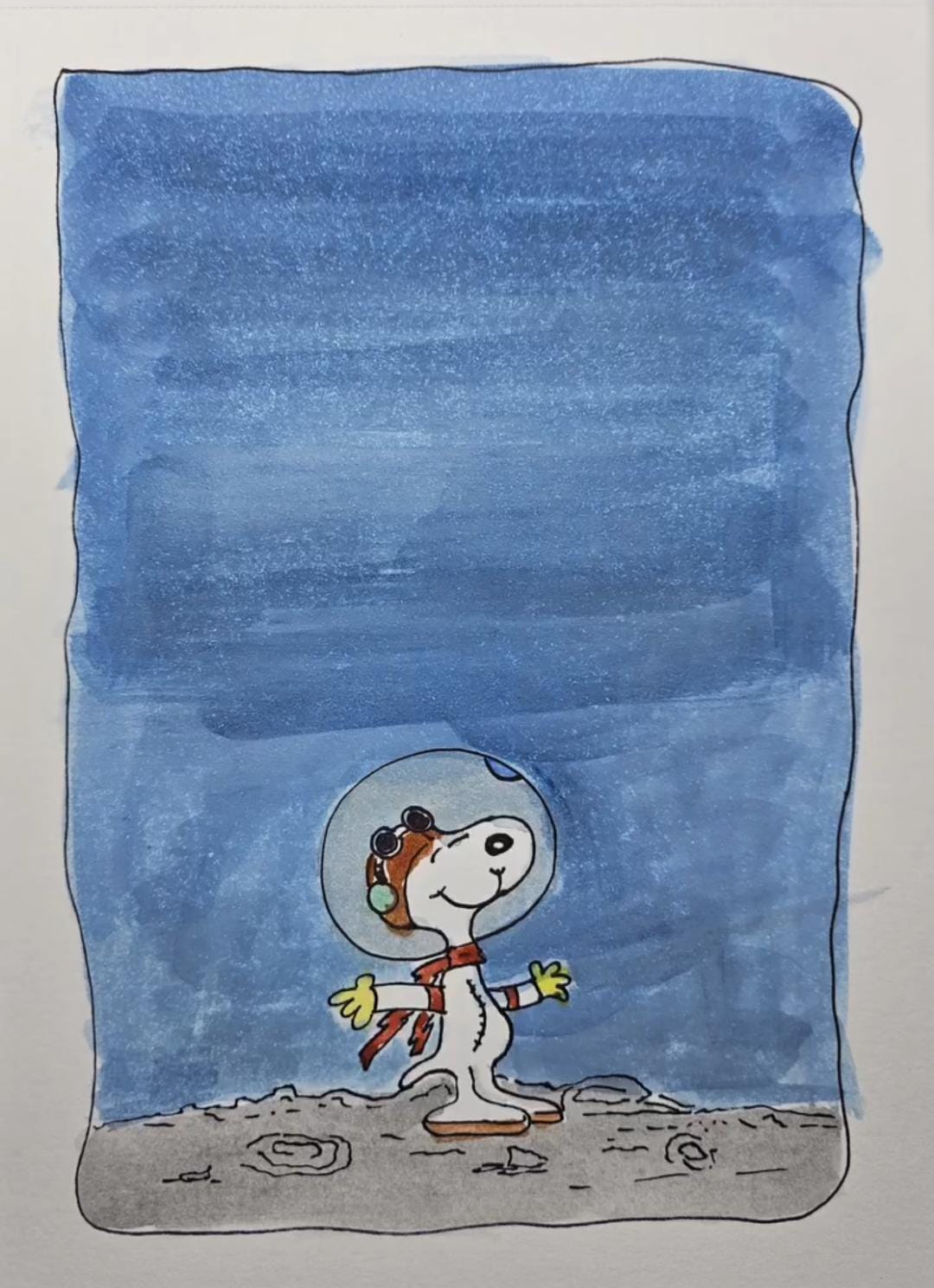 Paseo lunar, acuarela y tinta sobre lienzo de papel, 2025