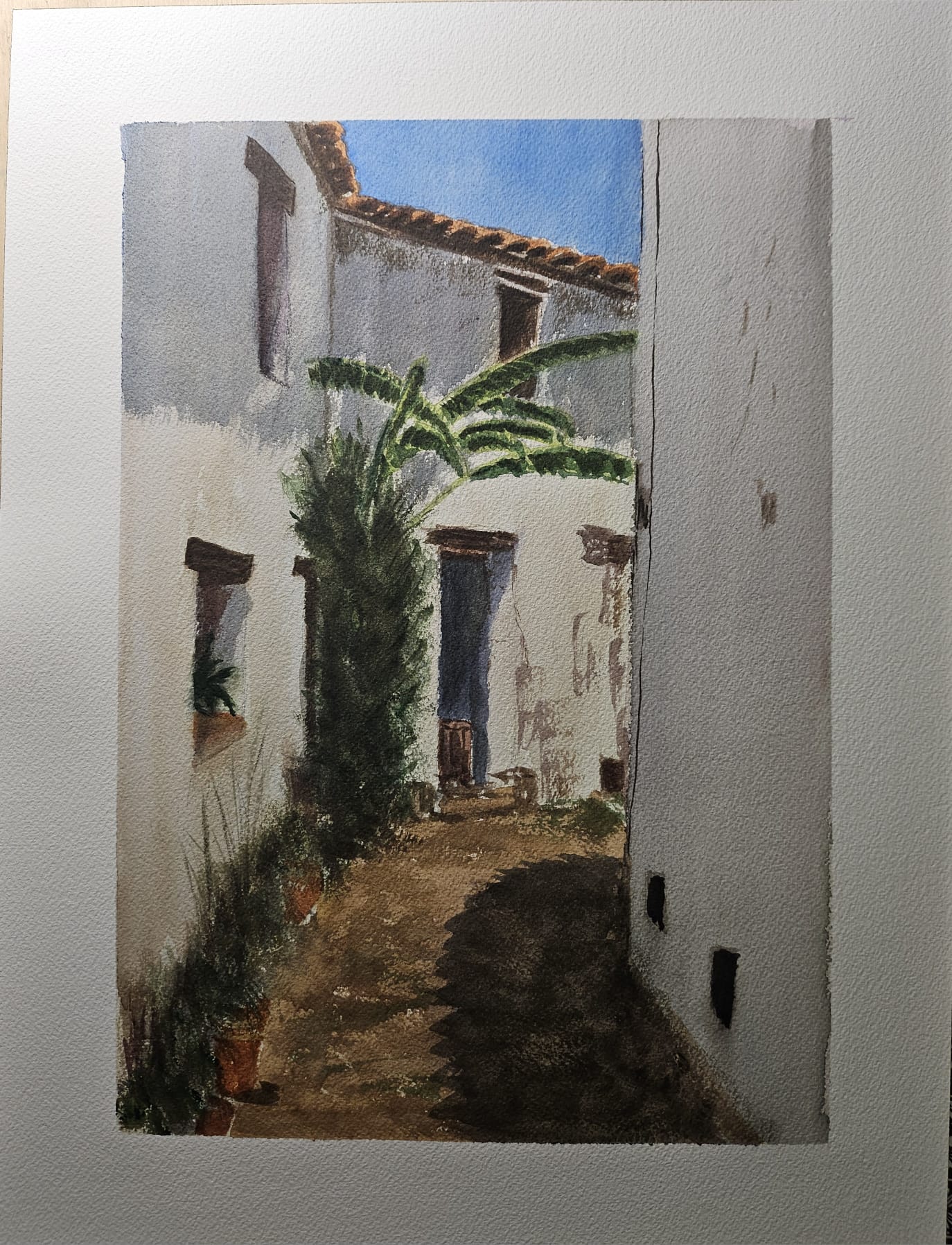 Callejón encalado, acuarela sobre lienzo de papel, 2025